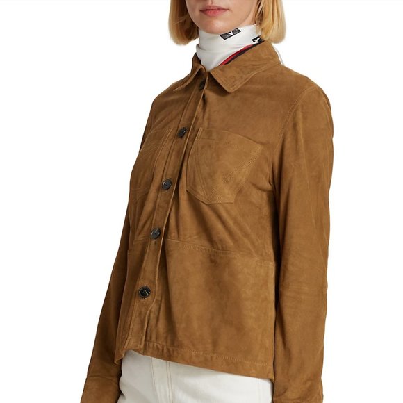 ZADIG & VOLTAIRE Toi Daim Suede Leather Shirt Jacket in Cognac NWT - Picture 2 of 7